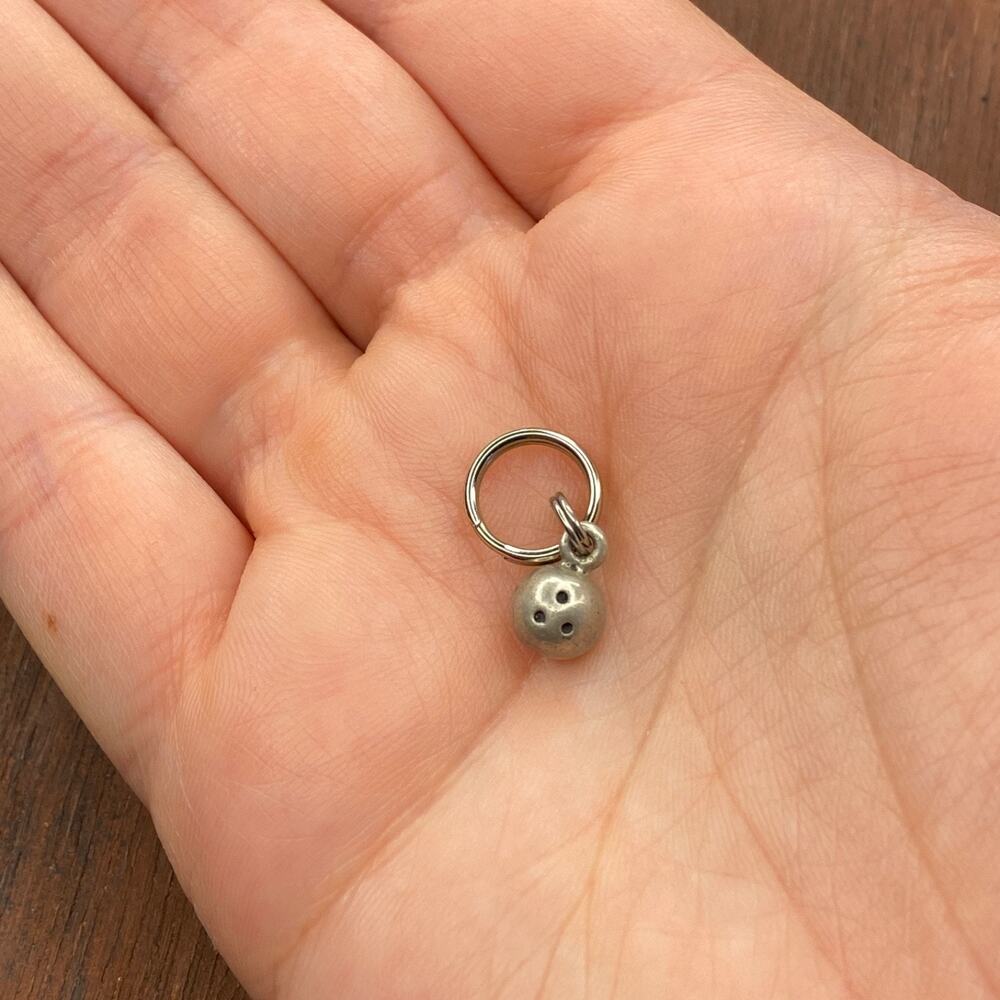 Vintage 925 Sterling Silver Bowling Ball Small Petite Pendant Bracelet Charm